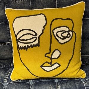 Cost Plus World Market Yellow Abstract Face Pillow